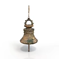 Bronze Bell Sculpture With Intricate Carvings And Top Ring Decoration