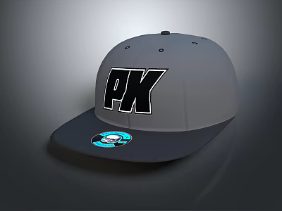 Stylish Gray Cap Design With PK Logo And Blue Brim Accent 3d model