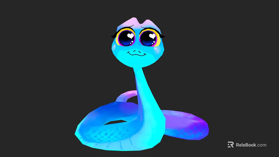 Cute Blue Cartoon Snake Character With Big Eyes And Gradient Body 3d model 