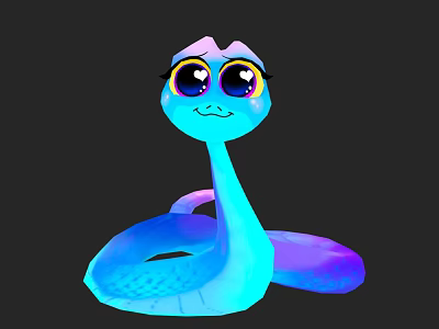 Cute Blue Cartoon Snake Character With Big Eyes And Gradient Body 3d model