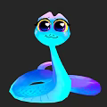 Cute Blue Cartoon Snake Character With Big Eyes And Gradient Body