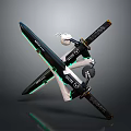 Modern Crossed Swords With Black Blades Green Luminous Accents And Decorative Hilts