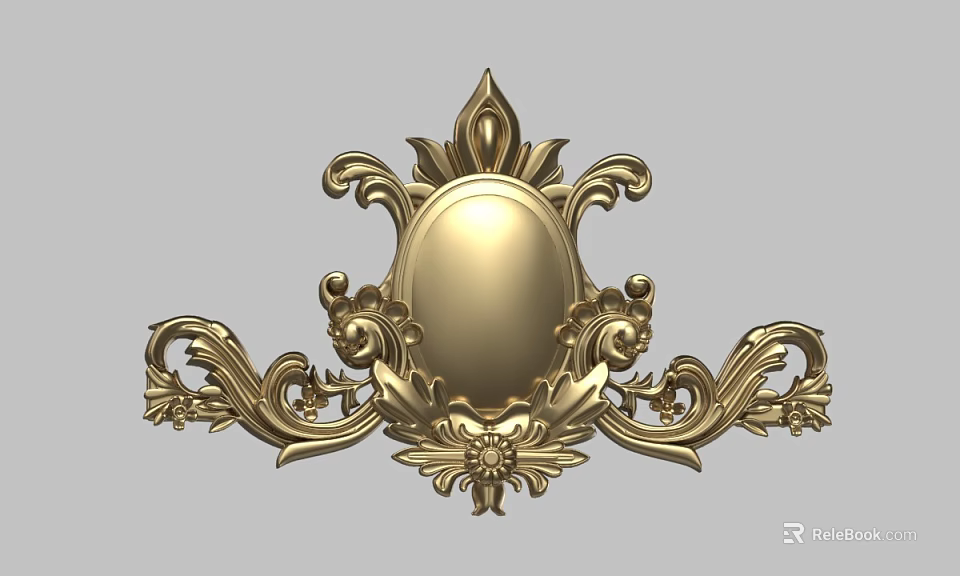 Golden Ornate Carved Design With Oval Center And Scroll Patterns 3d model 