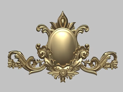 Golden Ornate Carved Design With Oval Center And Scroll Patterns 3d model