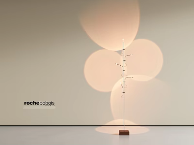 Modern Floor Lamp With Metal Stand Wooden Base And Circular Light Shadows 3d model