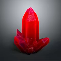 Red Crystal Stone with Shiny Polyhedral Shape on Gray Background Surface