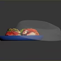 Fresh Sashimi Platter with Colorful Seafood and Vegetables on Blue Plate with Transparent Cover