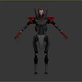 Futuristic Robot Character With Mechanical Design Red Black Color Helmet Head And Jointed Limbs