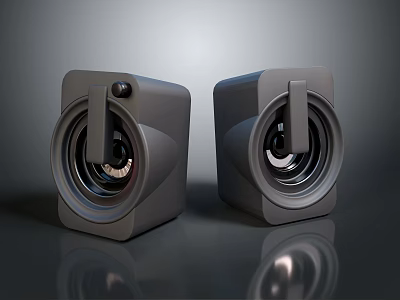 Modern Gray Cube Shaped Speakers With Compact Design And Reflective Surface For High Quality Sound 3d model