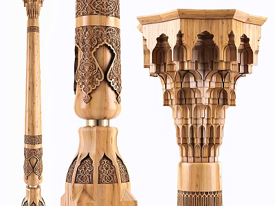 Ornamental Carved Wooden Columns Architectural Elements With Intricate Traditional Patterns 3d model
