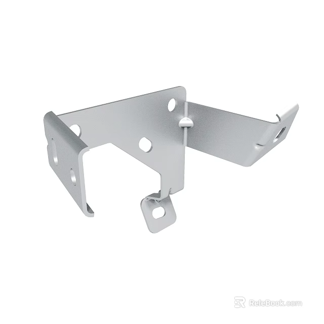 Silver Metal Bracket With Right Angle Design And Multiple Mounting Holes 3d model 