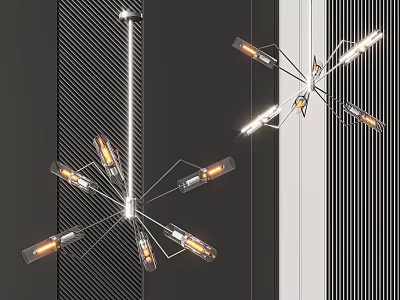 Modern Chandelier With Sleek Metal Arms And Warm Illuminated Bulbs 3d model