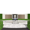 Stone Feature Wall Design With Circular Pattern Steps And Trimmed Greenery Entrance