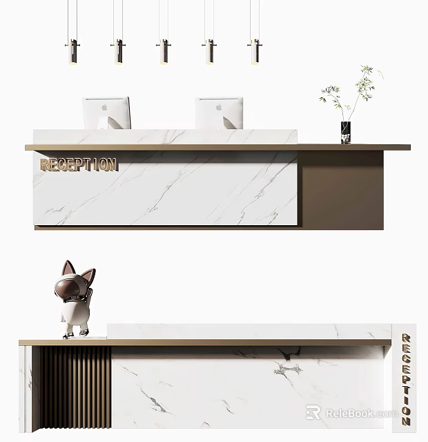 Modern Reception Desk Design Featuring Marble Top Reception Sign And Decorative Figurine 3d model 