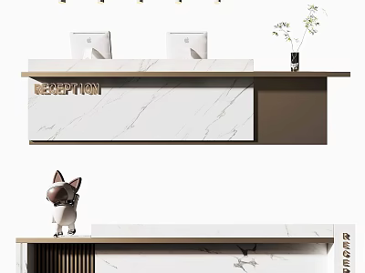 Modern Reception Desk Design Featuring Marble Top Reception Sign And Decorative Figurine 3d model