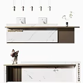 Modern Reception Desk Design Featuring Marble Top Reception Sign And Decorative Figurine