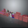 Pink Furniture Set Including Bench Cabinet And Shelf For Kids Room With Various Items