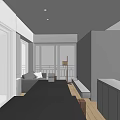Minimalist Living And Dining Area Design With White Walls Wooden Floors And Long Black Table