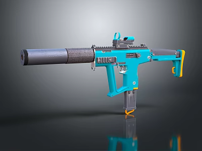 Modern Turquoise Tactical Firearm With Black Barrel Scope And Yellow Accents 3d model