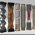 Various Decorative Columns With Modern Textured And Patterned Designs For Interior Decor 3d model