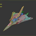 3D Model of Streamlined Fighter Jet With Gray Body Red Wings and Tail
