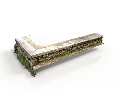 Rustic Stone Bench Structure With L Shaped Design And Mossy Surface 3d model