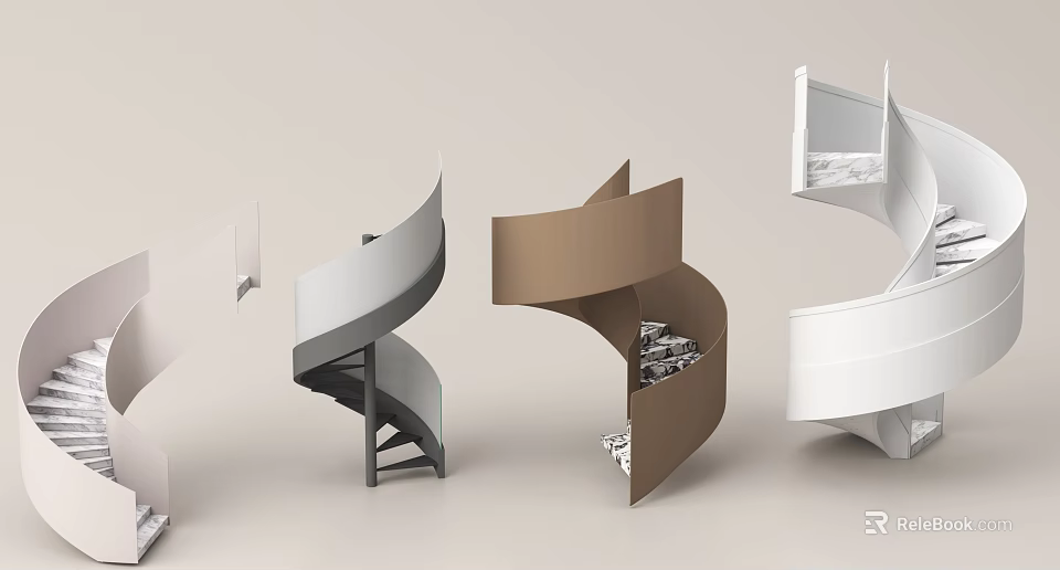 Modern Spiral Staircase Design For Home Interior With Metal Handrail And Wooden Steps 3d model 