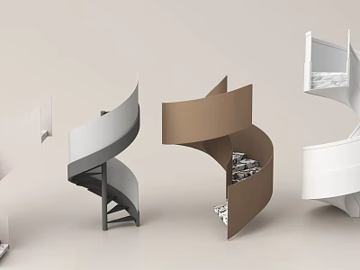 Modern Spiral Staircase Design For Home Interior With Metal Handrail And Wooden Steps 3d model