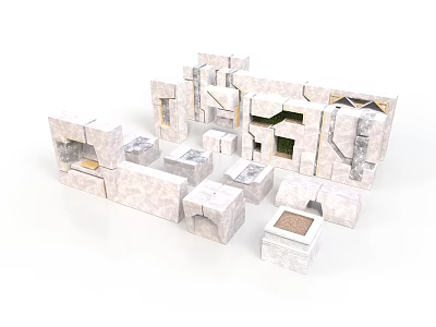 Modern Abstract White Geometric Building Structure With Modular Blocks And Openings 3d model