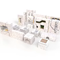 Modern Abstract White Geometric Building Structure With Modular Blocks And Openings