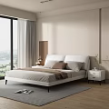 Bedroom Interior With White Headboard Beige Walls Bedside Tables Table Lamp And Plant