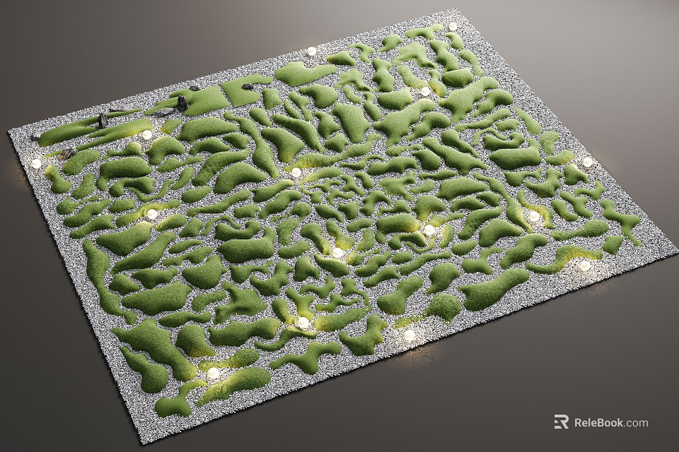 Green Textured Floor Mat With Silver Border And Small LED Lights 3d model 