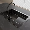 Matte Black Kitchen Sink With Faucet On Black Marble Countertop In Modern Kitchen
