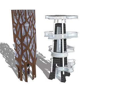 Innovative Tower Structures With Brown Geometric Lattice And White Spiral Multi Level Platforms 3d model