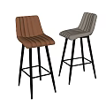 Stylish Orange Velvet And Beige Upholstered Bar Stools With Black Metal Legs And Crossed Support