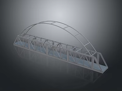 Metallic Arch Bridge Structure With Metal Framework Support Beams And Bridge Deck 3d model