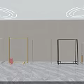 Modern Display Racks With Metal Frames Different Colors On Marble Floor And Light Wall 3d model