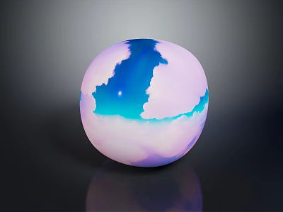 Glossy Decorative Sphere With Soft Pastel Purple And Blue Abstract Cloud Like Patterns 3d model
