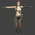 Woman In Bikini Top Long Gloves Utility Belt Torn Stockings And Boots With Arms Outstretched