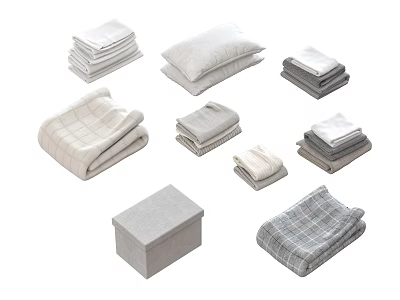 Folded Textiles Including Towels Blankets And Storage Box In Neutral Tones 3d model