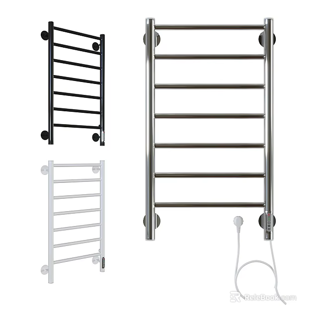 Modern Heated Towel Rails In Black Silver White With Power Cord Design 3d model 