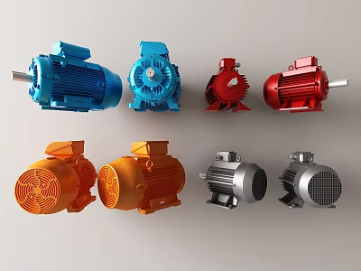 Industrial Electric Motors In Multiple Colors And Models For Machinery Use 3d model