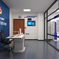 Interior Layout With Blue Wall Lockers Electronic Screen And Gray Floor 3d model