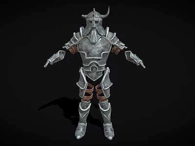 Medieval Silver Armor Featuring Horned Helmet And Metal Chest Shoulder Leg Components 3d model