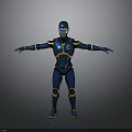 Futuristic Blue And Yellow Robot Character With Standing Pose And Outstretched Arms