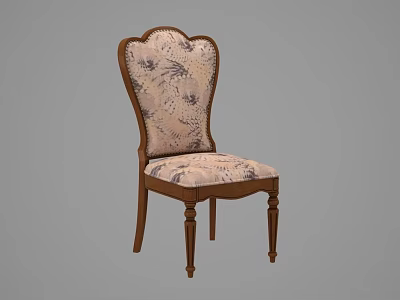 Traditional Wooden Frame Dining Chair With Floral Pattern Upholstered Seat And Backrest 3d model