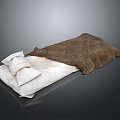 Simple Bed Furniture Setup With White Pillows Burlap Blanket And Linen Mattress