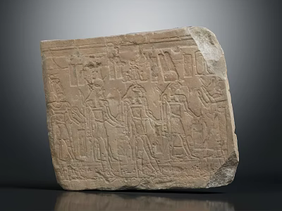 Ancient Egyptian Stone Stele With Hieroglyphs And Relief Carvings Of Figures 3d model
