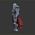 Man In Silver Armor With Red Cape And Detailed Metallic Warrior Design