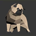 Low Poly Pug Model In Geometric Design Light Color With Black Ears And Dark Background